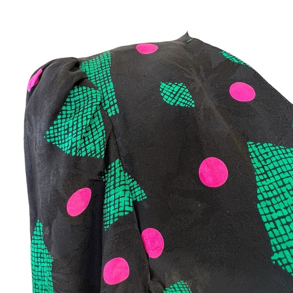 VINTAGE LAUREN ALEXANDRA 100% Silk Skirt Set Puff Sleeve Size 8 - Picture 6 of 10